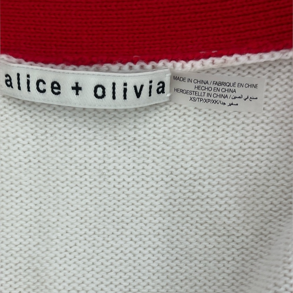 Alice + Olivia Bradley Intarsia White Red Heart VNeck Wool Blend Cardigan XS - Picture 10 of 14